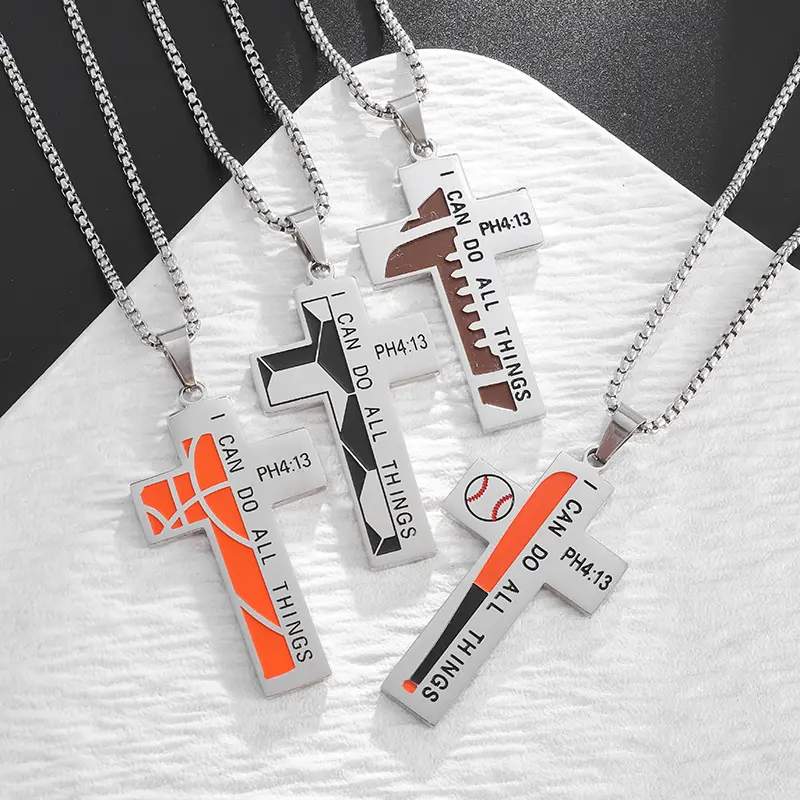 Nieuwe Aankomst Hiphop Sport Sieraden Ik Kan Alles Doen Hanger Roestvrij Staal Cross Honkbal Ketting Voor Mannen