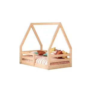 工場でカスタマイズされたモダンな子供用家具幼児用床ベッドフレームハウス子供用木製ベッドガードレール付き