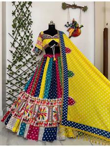 Traditional Heavy Muslin Cotton Digital Printed <b>Lehenga</b> Choli Dupatta Set with Real Mirror Work for <b>Women</b> Festive Celebrations - Product Image 3