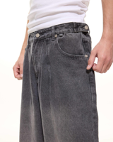 Jean noir ZY 100 % coton, coupe droite, style hip-hop, délavage moyen, respirant, poids moyen, hiver