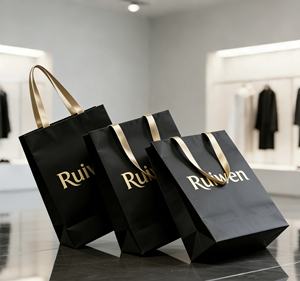 Sac cadeau en papier kraft recyclable avec logo estampé or, sac promotionnel portable avec poignée, sac en papier cartonné - Product Image 1