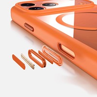 Coque de luxe magnétique antichoc orange avec bouton de caméra et protection d'objectif transparente en PC pour iPhone 17 Pro Max