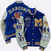 Chaqueta Universitaria Personalizada de Alta Calidad, Chaqueta Universitaria de Invierno con Mangas de Cuero de Alta Calidad, Chaqueta Universitaria de Béisbol con Letras Bordadas para Hombre