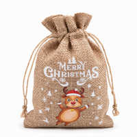 Pochette personnalisée réutilisable imprimée, sac de rangement durable en lin avec cordon de serrage pour emballage cadeau, sac de rangement en coton naturel et lin, sac en jute