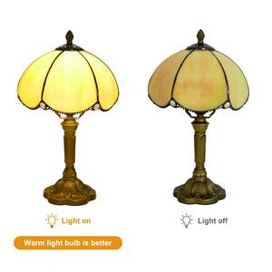 Lampe de table Tiffany beige crème ambre style baie lampe de chevet lampes de table en vitrail pour salon chambre bureau - Product Image 6