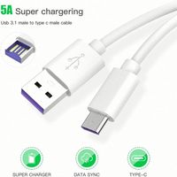 Câble de charge rapide USB-A vers Type-C pour téléphone portable, en TPE, 1m, 2m, 3ft, 6ft, 5A, vente en gros usine