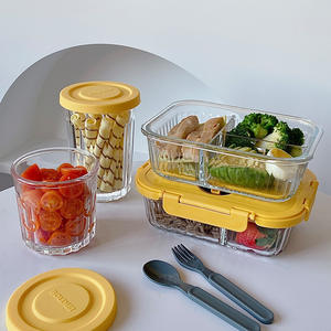 Fiambrera de vidrio de alto nivel de apariencia al por mayor <span class=keywords><strong>cura</strong></span> leche amarillo refrigerador vidrio crujiente caja Bento de borosilicato alto - Product Image 2