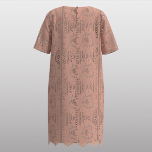 <span class=keywords><strong>Vestido</strong></span> Elegante y Femenino para Mujer, Color <span class=keywords><strong>Rosa</strong></span> Pálido, <span class=keywords><strong>con</strong></span> <span class=keywords><strong>Encaje</strong></span> Floral, Manga Corta, Cuello Redondo, Corte Holgado, <span class=keywords><strong>con</strong></span> Delicado Dobladillo Festoneado - Product Image 4