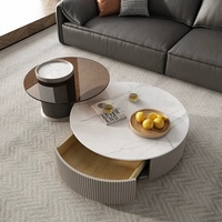 Zayshine, techo de cristal italiano, Base de madera maciza, mesa de centro, losa de cuarzo, conjunto de muebles circulares para sala de estar, tetera sencilla