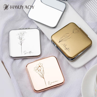 Square Stainless Steel Silver Finish Double-Sided Magnifying Foldable Pocket Cosmetic Mirror