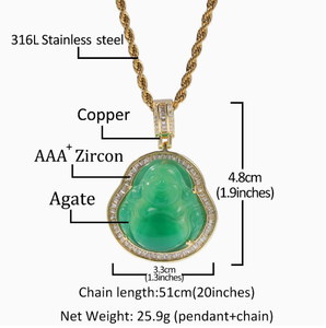 Collier pendentif Bouddha en agate jade rose vert rouge <span class=keywords><strong>glacé</strong></span> Hip Hop avec cordon, plaqué argent CZ, cadeau de fiançailles, bijoux pour femmes et hommes - Product Image 4