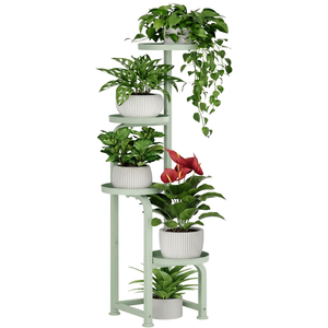 Support à plantes moderne en métal avec 5 niveaux circulaires pour plantes vertes et fleurs d'intérieur, finition thermolaquée - Product Image 6