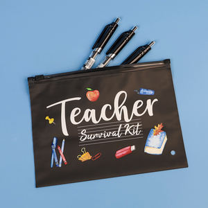 Bolsa de Supervivencia para Maestros, Negra Mate, con Cierre Deslizante CPE, Regalos de Agradecimiento para Maestros, Regreso a Clases, Bolsas de Papelería, Maquillaje y Cosméticos - Product Image 1