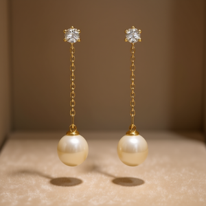 Pendientes de Oro E3841 con Perla Cultivada Redonda AAA de 17 cm, Joyería Clásica para Mujer, Chapados en Oro - Product Image 2