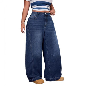Nuevos jeans de pierna ancha con corte curvo de talla grande europeos y americanos 2026 al por mayor para ropa de mujer - Product Image 5
