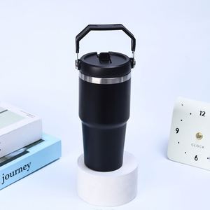 Gobelet isotherme de voyage avec poignée de transport pour voiture, 20oz 30oz, à double paroi, avec couvercle et paille, antidérapant, pour les voyages en voiture - Product Image 2