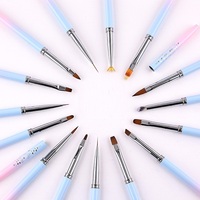 Juego de 15 Pinceles para Decoración de Uñas en Degradado Rosa y Azul, Pincel de Cristal para Salón con Mango Acrílico, Material de Nailon, Herramientas para Uñas