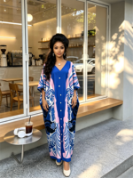 Robe longue ample grande taille en coton à col en V boutonnée, style Boubou africain, imprimé numérique, pour femme musulmane, idéale pour l'été et la plage.