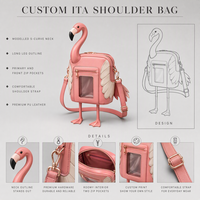 Sac à bandoulière Ita Bag en cuir PU rose en forme de flamant rose avec fenêtre en PVC, fabrication d'échantillons OEM ODM