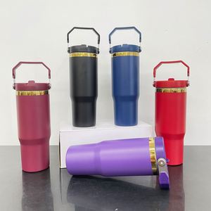 <b>Plastic</b> Double Wall Vacuum Insulated 30oz <b>Mirror</b> Gold Plated Flip Straw Tumbler 6-12 Hours Thermal Performance Laser Engraving - Product Image 2