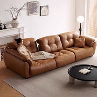 Canapé Cloud Timberight en cuir véritable huilé et ciré, style rétro mi-moderne minimaliste, avec dossier réglable et capitonné en éponge pour salon