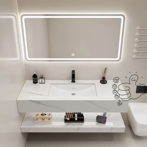 Glossy Ceramic Double Layer Under Mount Basin Modern Farmhouse Bathroom <b>Vanity</b> with Smart <b>Mirror</b> for Hotel Apartment - Product Image 6