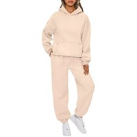 Yeni rahat spor jimnastik eşofmanı koşu düz renk güz kış Sweatershirt ve pantolon kadınlar için iki parçalı pantolon seti eşofman