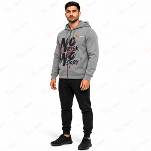 Sweat à capuche zippé gris pour homme, imprimé « No Risk No Story », coupe classique, en molleton de coton, pour l'automne - Product Image 2