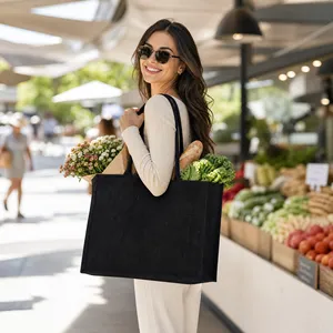 Custom Logo Eco Friendly Reusable <b>Large</b> Capacity Blank Tote <b>Bag</b> for Shopping Grocery <b>Gift</b> Packaging Black Jute <b>Bag</b> - Product Image 4