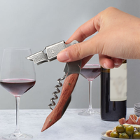 Ouvre-bouteille de vin multifonctionnel 3-en-1 Outil d'ouverture de bouteille de vin à double charnière avec manche en bois et tire-bouchon pliant en acier inoxydable