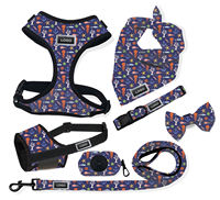 Ensemble Harnais, Collier et Laisse Ajustables pour Chien XS avec Nœud Papillon Imprimé Thème Marin, Gilet de Dessin Animé pour Petits Chiens en Polyester Lavable en Machine