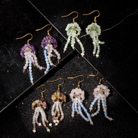 Boucles d'oreilles pendantes méduse perlées faites à la main, avec pierre précieuse de guérison en quartz clair, bijoux d'oreille goutte d'océan, longues pampilles, pour l'été et la plage