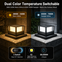 Lampe solaire pour poteau, double couleur 3000K 6500K, grille escalonnée, étanche IP44, 4 LED, pour mur extérieur