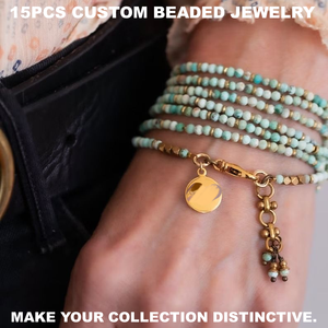 Set <span class=keywords><strong>di</strong></span> 15 Pezzi: Collana Avvolgente 2 in 1 in Pietra Naturale Amazzonite Personalizzata, Bracciale Convertibile Multiuso, Gioielli con Piccole Gemme Placcate Oro - Product Image 1