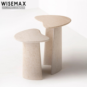 WISEMAX FURNITURE Natural Marble Travertine Stone Coffee <strong>Side</strong> <strong>Table</strong> <strong>Sofas</strong> End Small Corner Marble Tea <strong>Table</strong> Set for Home Cafe - Product Image 1