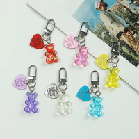 Porte-clés mignon en forme d'ours en gelée avec pendentif cœur lettre, breloque de sac en résine pour filles