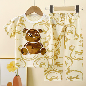 Fabrika doğrudan satış düşük fiyat 2 parça karikatür desen yaz pamuk rahat çocuklar kısa kollu pijama T-shirt pantolon seti - Product Image 6