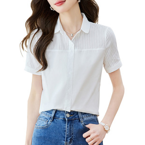 Camisa Blanca de Algodón para Mujer, <span class=keywords><strong>Manga</strong></span> <span class=keywords><strong>Corta</strong></span>, Verano 2026, Nueva, Ajustada, Estilizadora, con Solapa, Elegante - Product Image 5