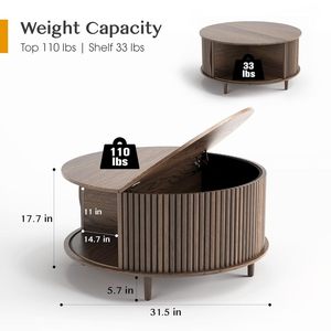 Tavolino da Caffè Moderno Rotondo <span class=keywords><strong>con</strong></span> Vano Portaoggetti, Design Scanalato, Piano in Legno di Noce, Arredamento Personalizzabile per Soggiorno - Product Image 2