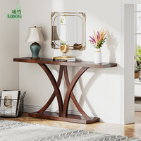 Table console moderne rétro écologique en bois brun, table d'entrée, table de canapé, table d'appoint avec structure métallique pour salon, villa, couloir