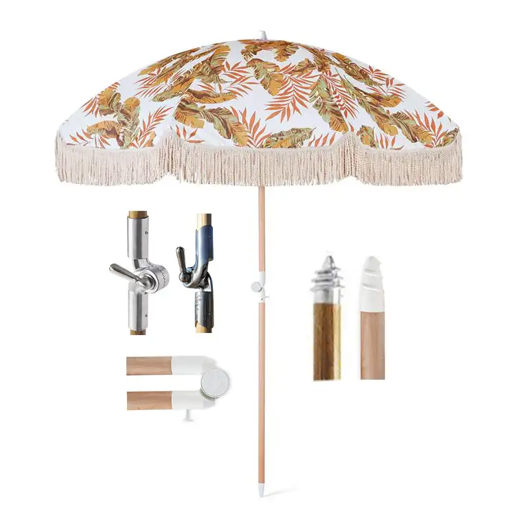 Ombrellone da spiaggia in legno Vintage di lusso con ombrellone bohémien di lusso a buon mercato con nappe ombrellone da spiaggia Boho riciclato