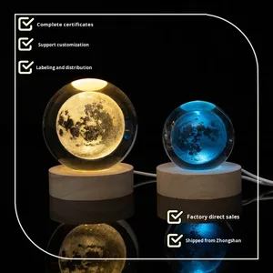 Base Luminosa Transfrontaliera con Sfera <span class=keywords><strong>di</strong></span> Cristallo Incisa in 3D, Ornamento da Scrivania Creativo, Lampada Notturna a LED Bianco Caldo Dimmerabile - Product Image 2