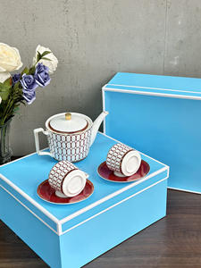 Ensemble thé et café en porcelaine à motif circulaire rouge minimaliste de style européen, collection de céramique très vendue - Product Image 3