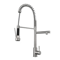 Robinet de cuisine contemporain chaud/froid en acier inoxydable 304 brossé avec douchette extractible flexible et cartouche céramique pour montage sur plan