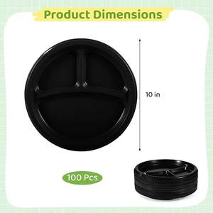 Assiettes en plastique jetables à compartiments, 10 pouces, avec séparateurs, pour le déjeuner, le dîner, les fêtes, les barbecues, les pique-niques, style vert, marque HL - Product Image 1