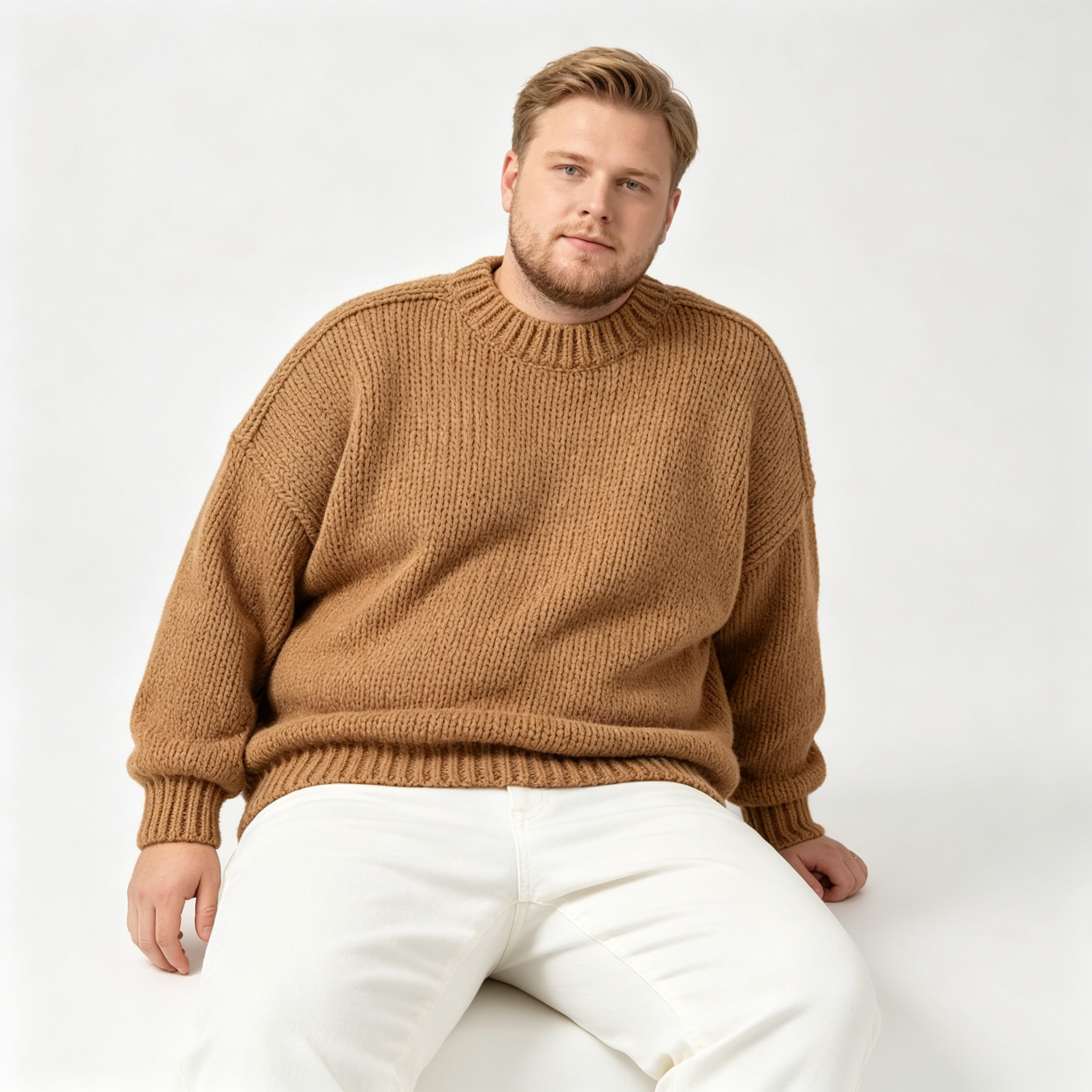 OEM Fall Winter Men Clothes Brown Classic Old Money Man Sweatshirts Ribbed Crew Neck Pullover Arylic Blend Knitted Sweaters