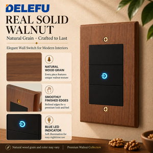 מתג קיר חכם DELEFU Tuya WiFi עם 1/2/<span class=keywords><strong>3</strong></span> כפתורים, פאנל עץ אגוז מלא, שקע סטנדרטי אמריקאי, שליטה קולית דרך אפליקציה, בית חכם - Product Image 2