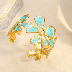 Flower Design Stainless Steel <b>Bracelet</b> 18k <b>Gold</b> Plated <b>Adjustable</b> Women's Jewelry - Product Image 3