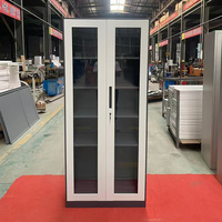 Armoire de classement en acier avec porte vitrée, armoire de rangement de bureau en métal avec portes battantes verrouillables, structure KD, blanc