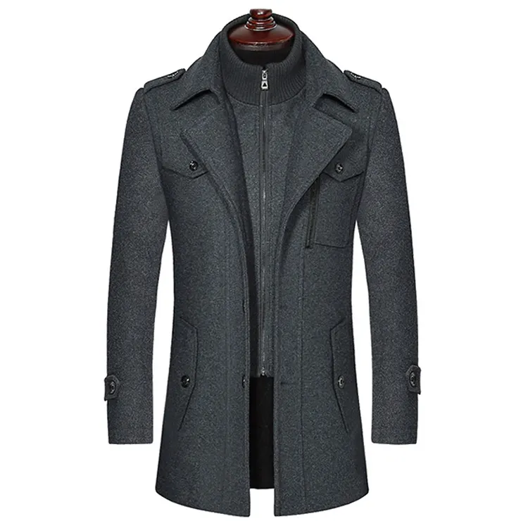 New men wool blends coats winter solid double collar trench coats woolen overcoats men's coats